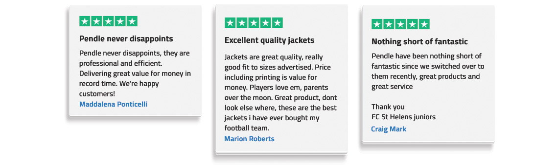 Club Shop Testimonials | Pendle Sportswear Club Shop Testimonials | Pendle Sportswear